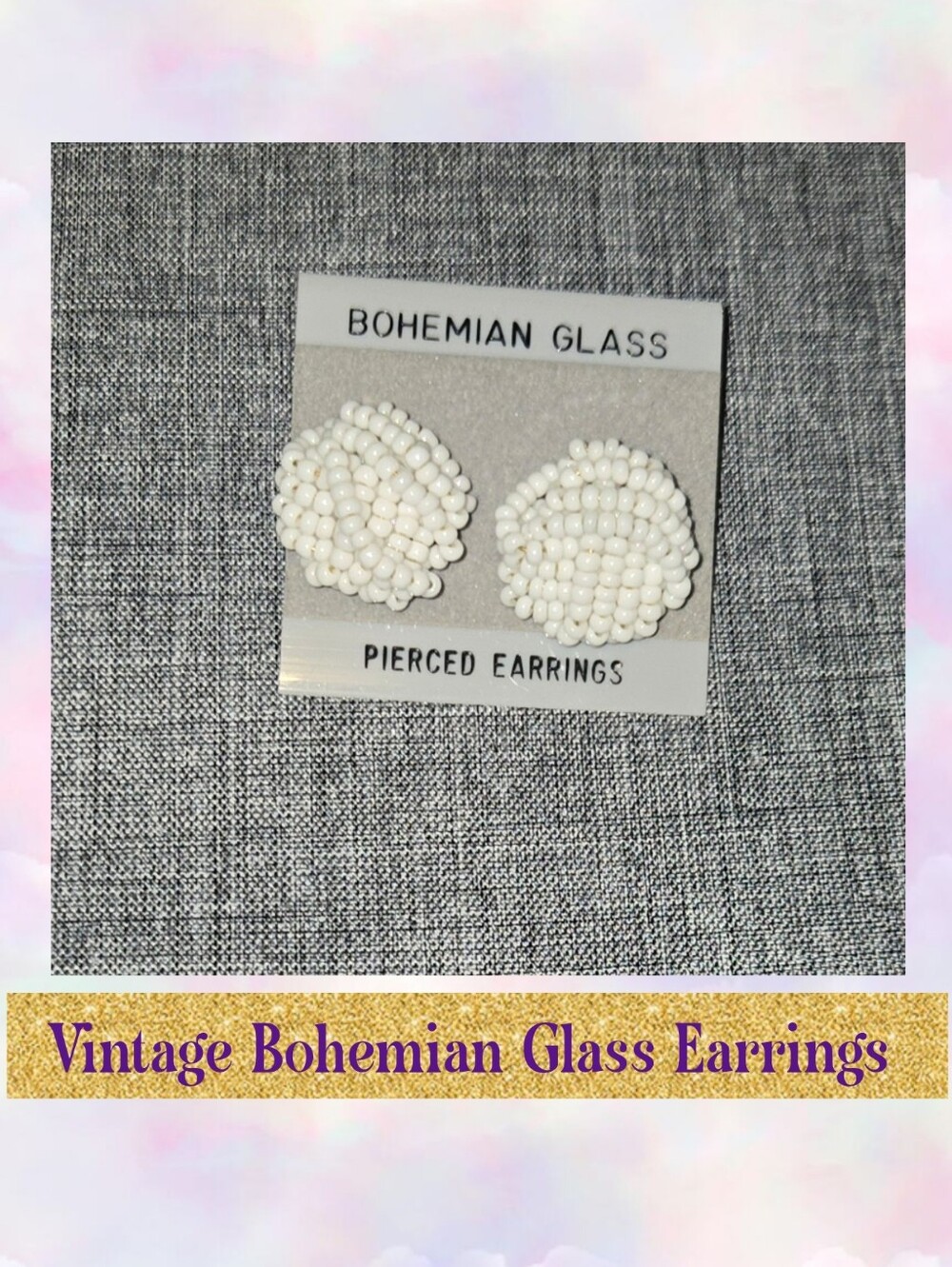 White Beaded Stud Earrings - Vintage NEW